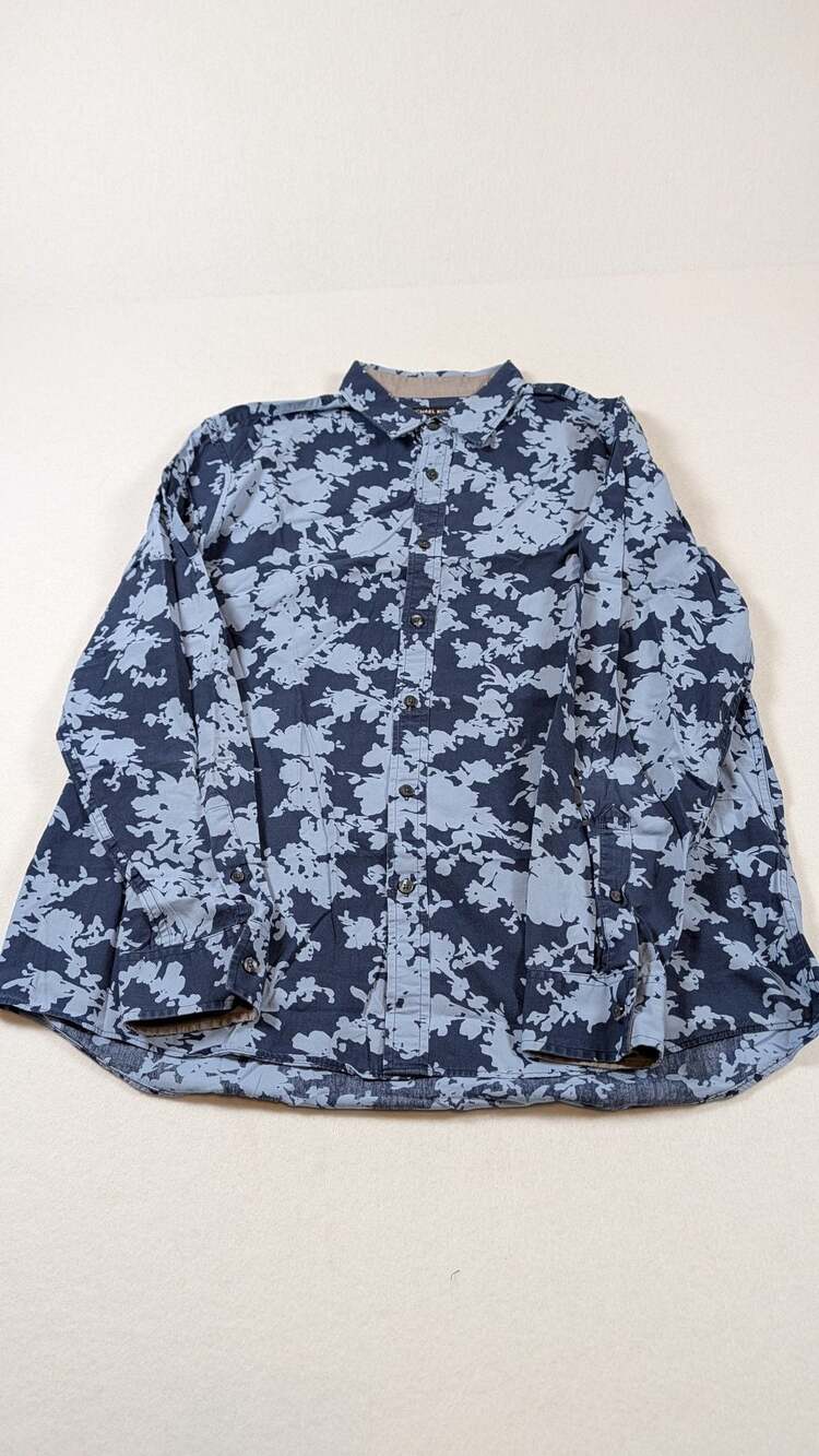 Michael Kors Floral Print Button Up Shirt Size XL Blue Classic Fit
